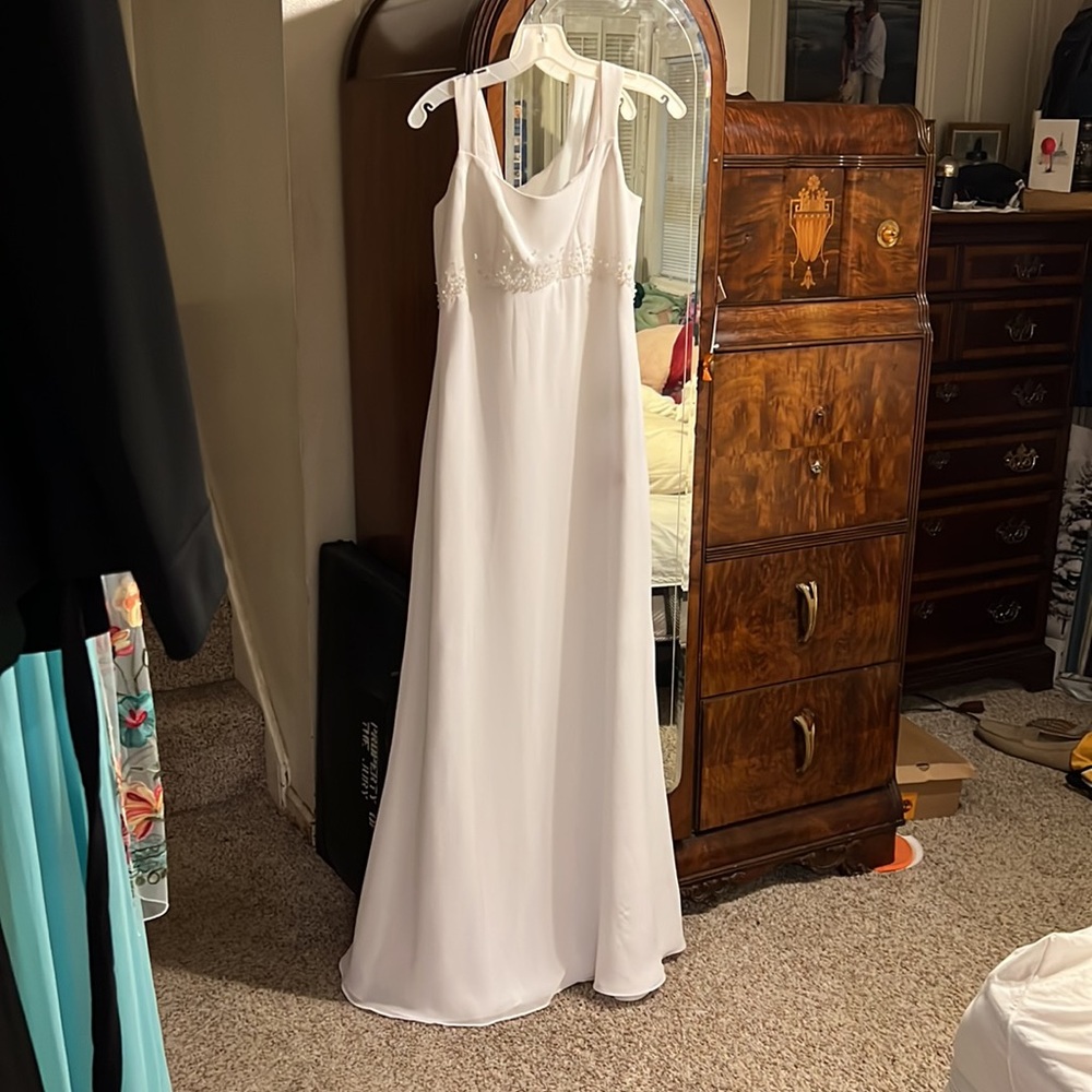 Chiffon Draped beaded empire waist gown
